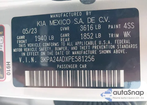 2023 Kia Rio Lx z USA, uszkodzony, nr VIN 3KPA24ADXPE581256